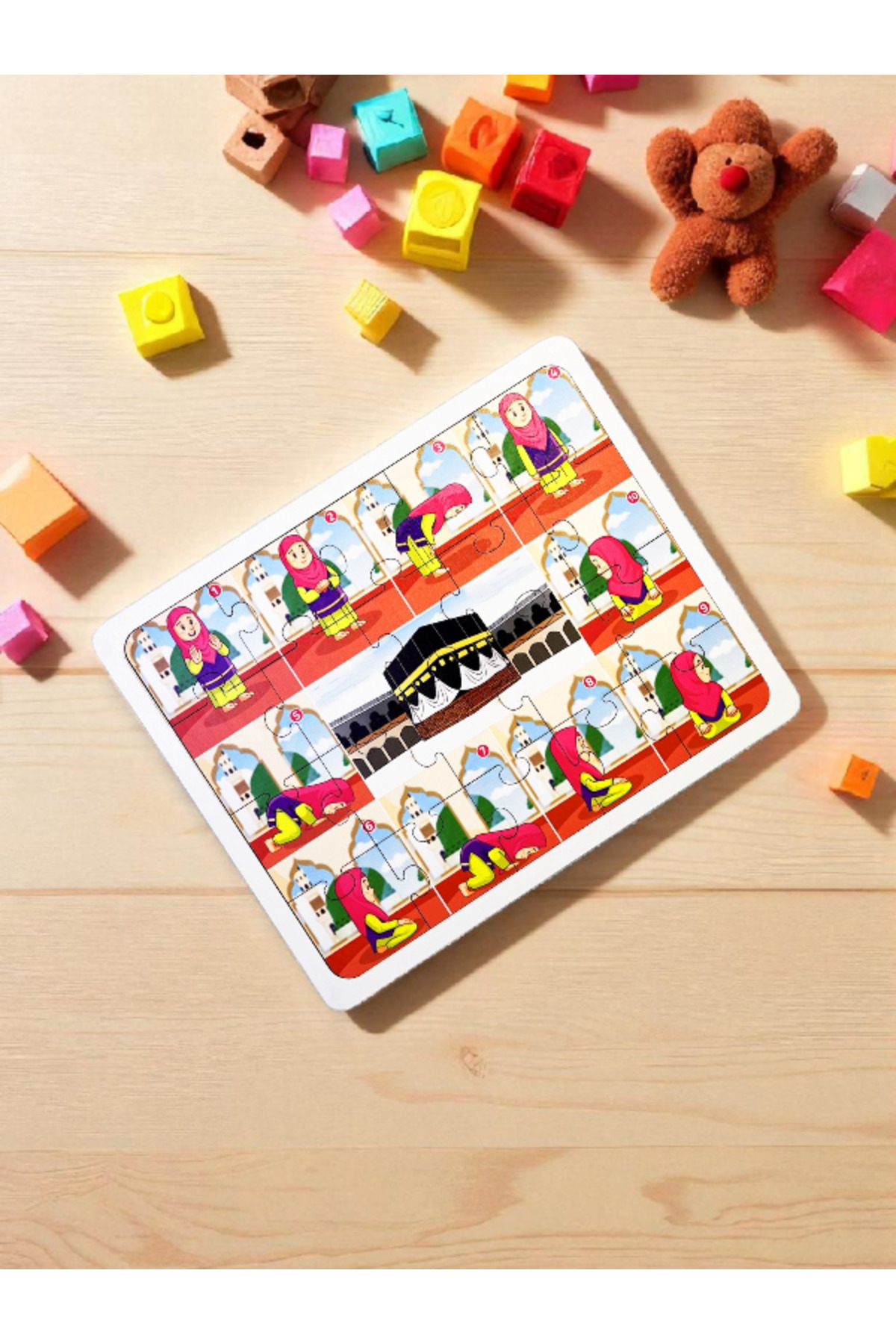 Eğitici Eğlenceli Renkli Abdest ve Namaz Puzzle Kız Çocuklar Için Ikili Oyuncak Seti