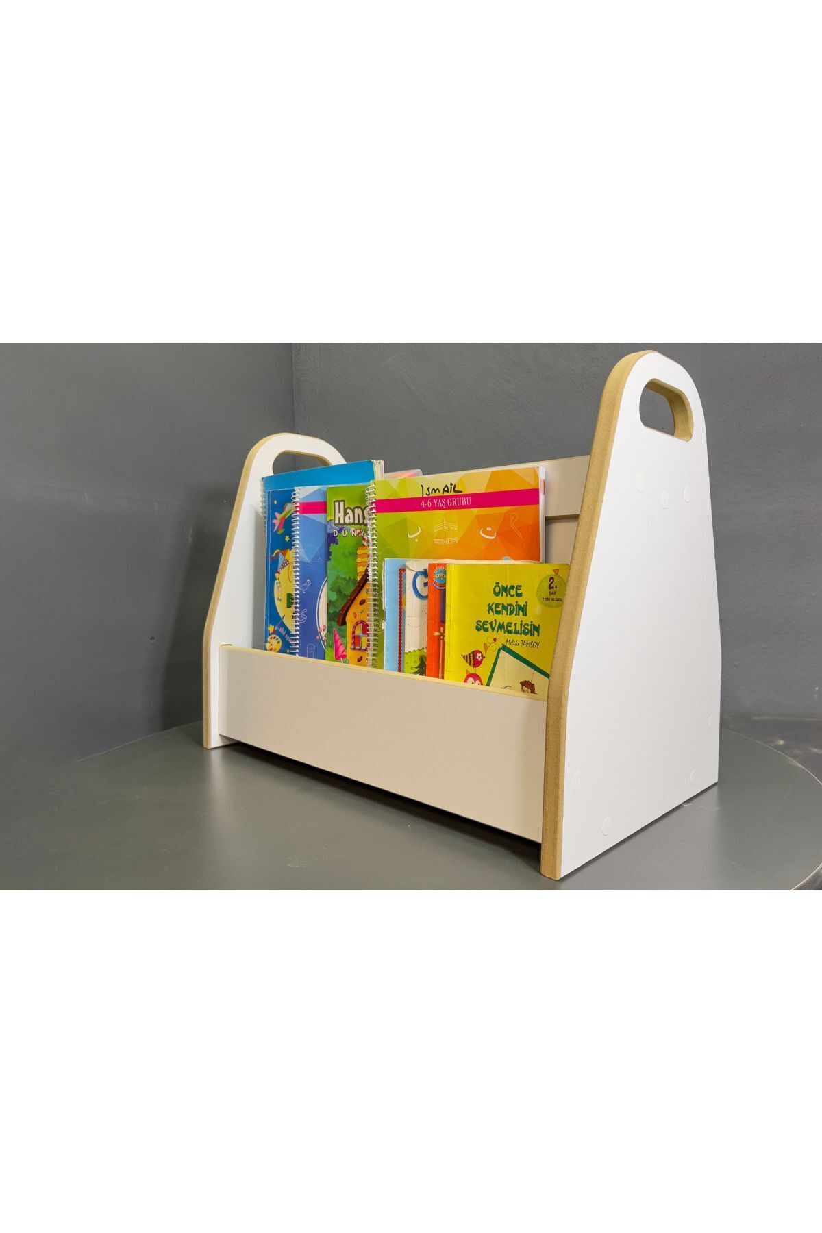 Melis 2 Raflı Kitaplık - Montessori Kitaplık, İki Taraflı Sandık Kitaplık, Çocuklar İçin Kitaplık