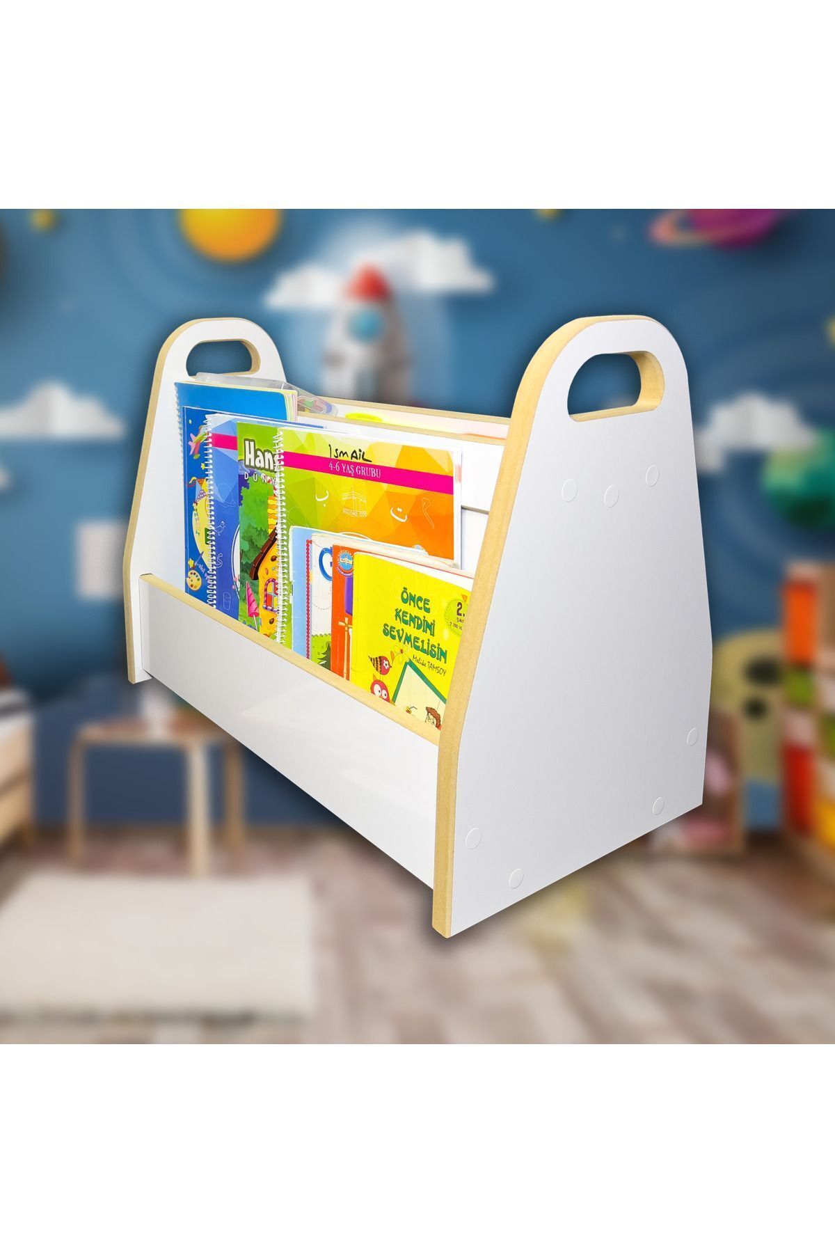 Melis 2 Raflı Kitaplık - Montessori Kitaplık, İki Taraflı Sandık Kitaplık, Çocuklar İçin Kitaplık