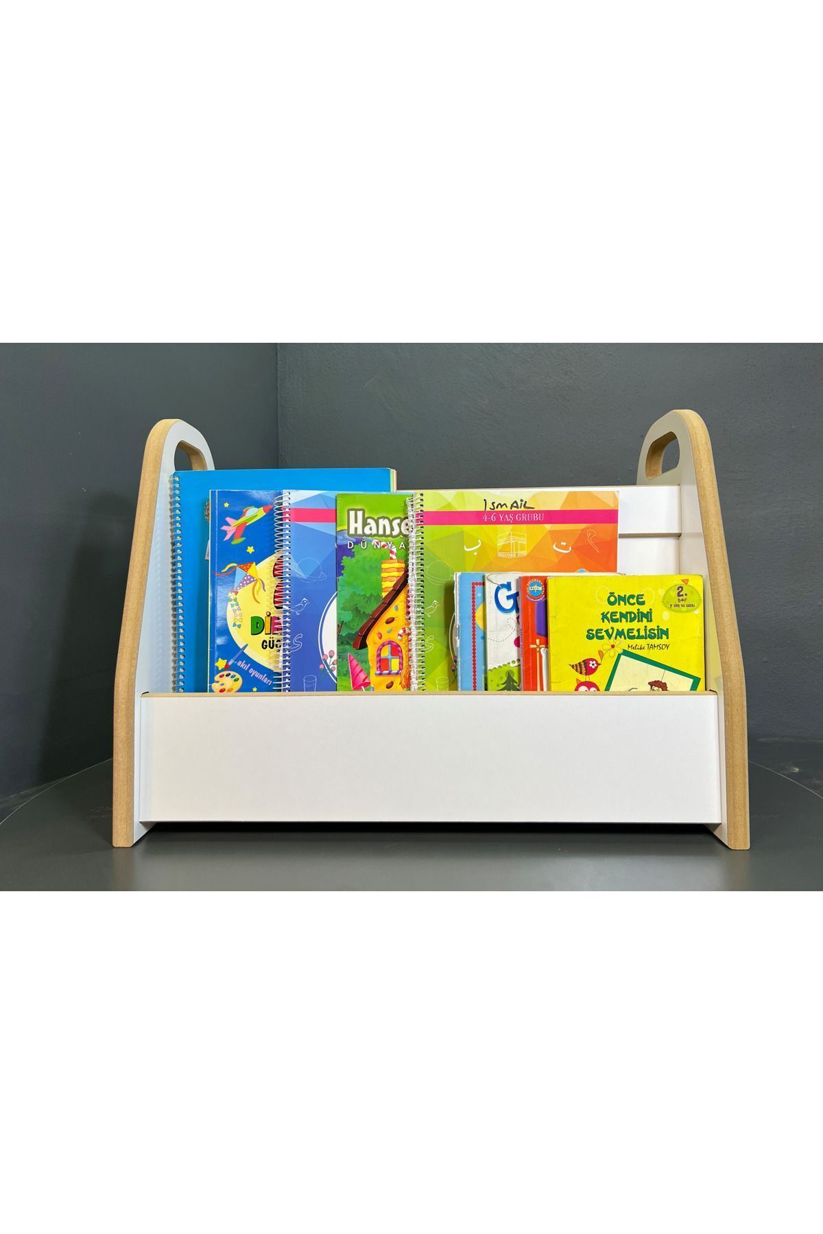 Melis 2 Raflı Kitaplık - Montessori Kitaplık, İki Taraflı Sandık Kitaplık, Çocuklar İçin Kitaplık