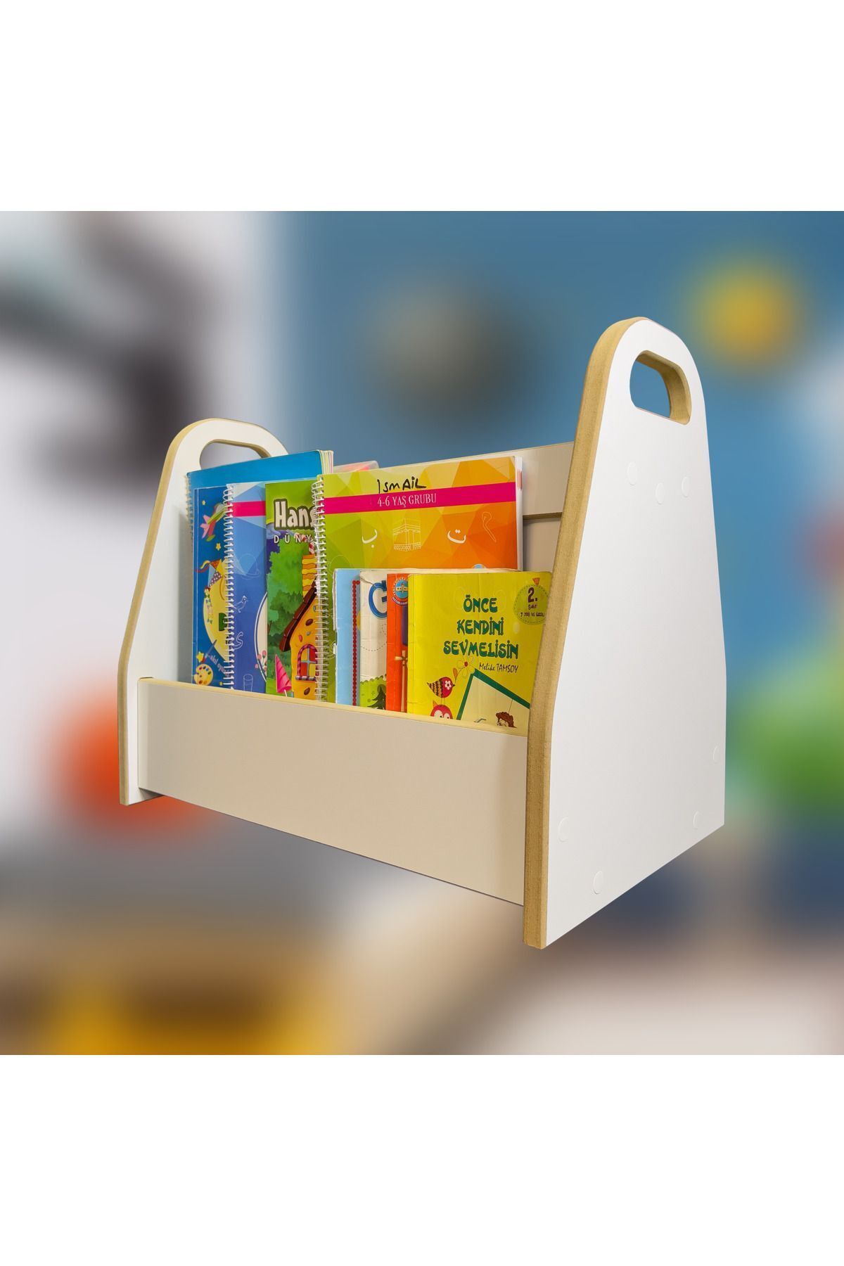 Melis 2 Raflı Kitaplık - Montessori Kitaplık, İki Taraflı Sandık Kitaplık, Çocuklar İçin Kitaplık