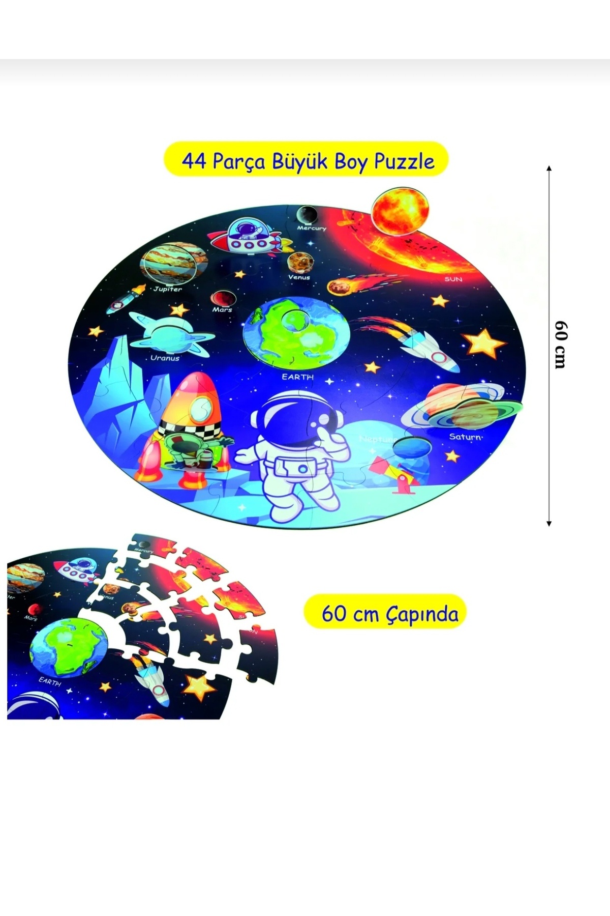 3D Uzay Yolculuğu Büyük Ahşap Puzzle - Büyük Boy 44 Parça - (Büyük Ölçü 60 x 60 cm) - Görsel 3