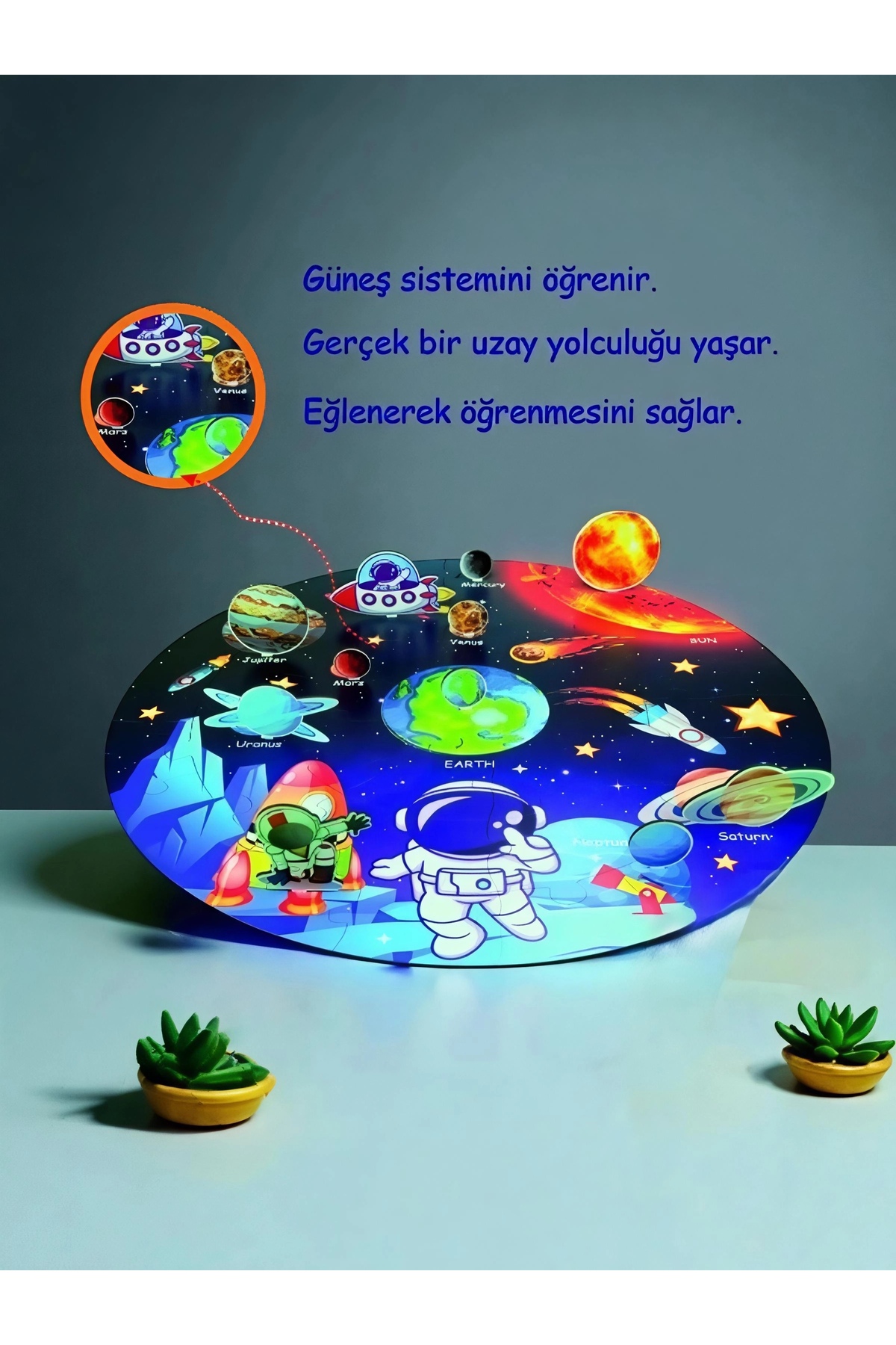 3D Uzay Yolculuğu Büyük Ahşap Puzzle - Büyük Boy 44 Parça - (Büyük Ölçü 60 x 60 cm) - Görsel 5